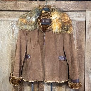 Vintage Guess‎ Leather and Faux Fur Coat Size Large